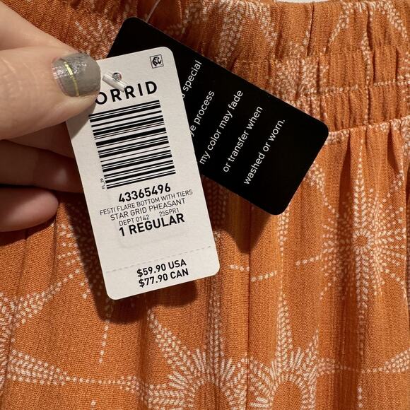 Torrid Festi Orange Star Wide Leg Tiered Pants Boho Festival NEW Size 1X - Picture 6 of 7